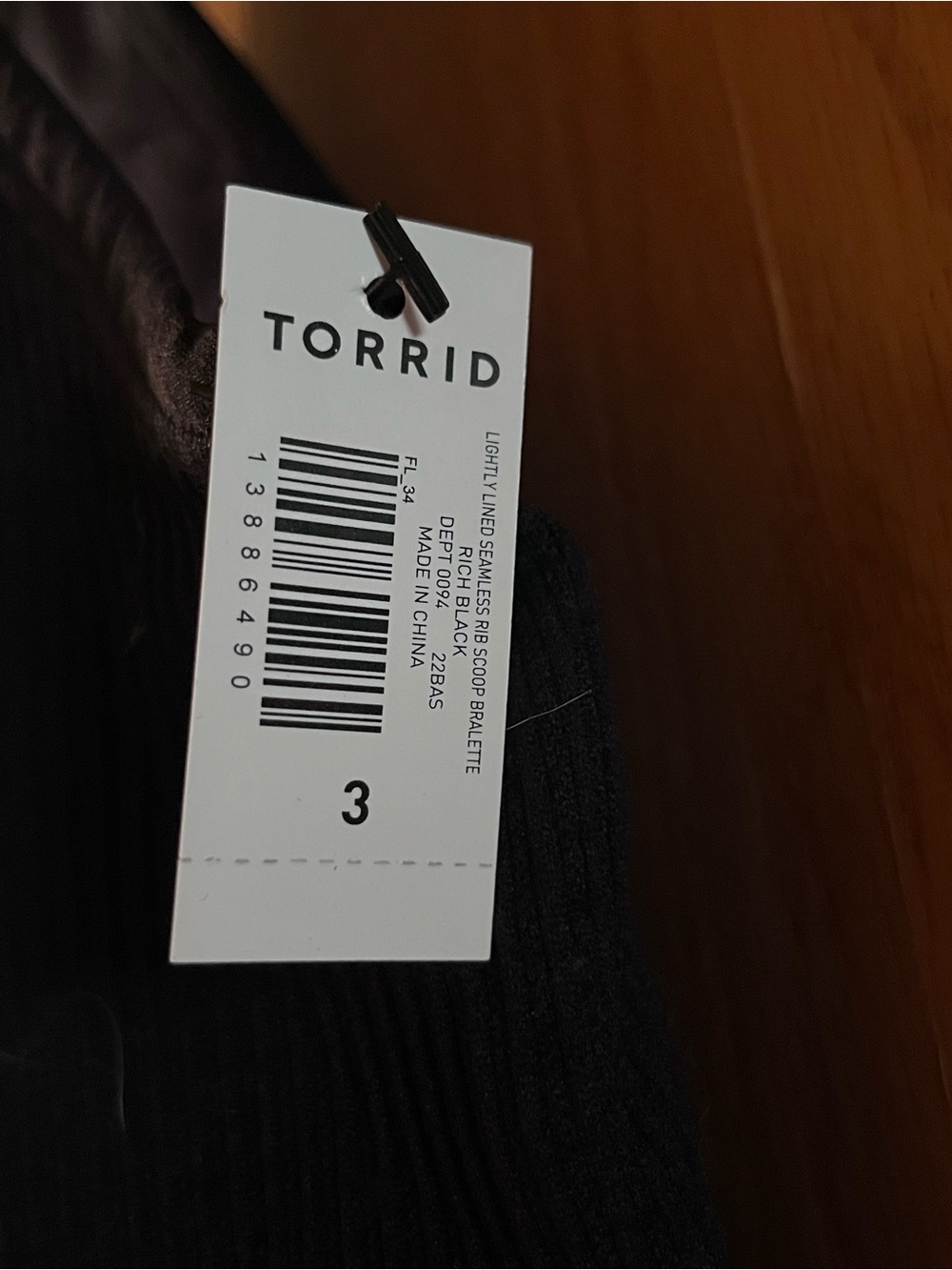 NWT Torrid 3 Black Ribbed Scoop Bralette - Picture 3 of 3